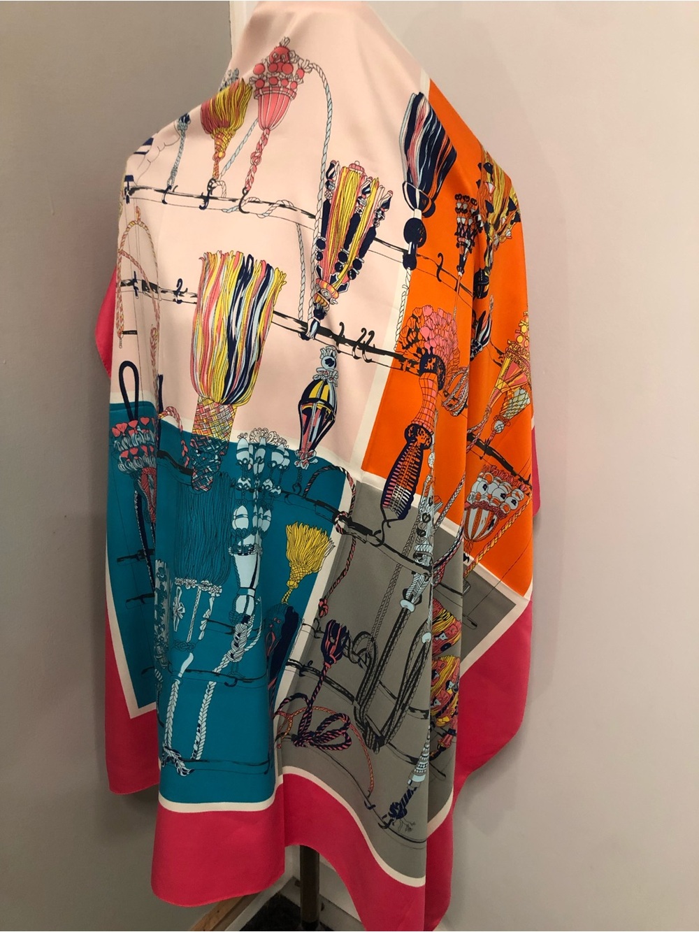Brand new 100% Silk Orange & Pink Printed Women's Scarf 40x40” - Picture 2 of 3